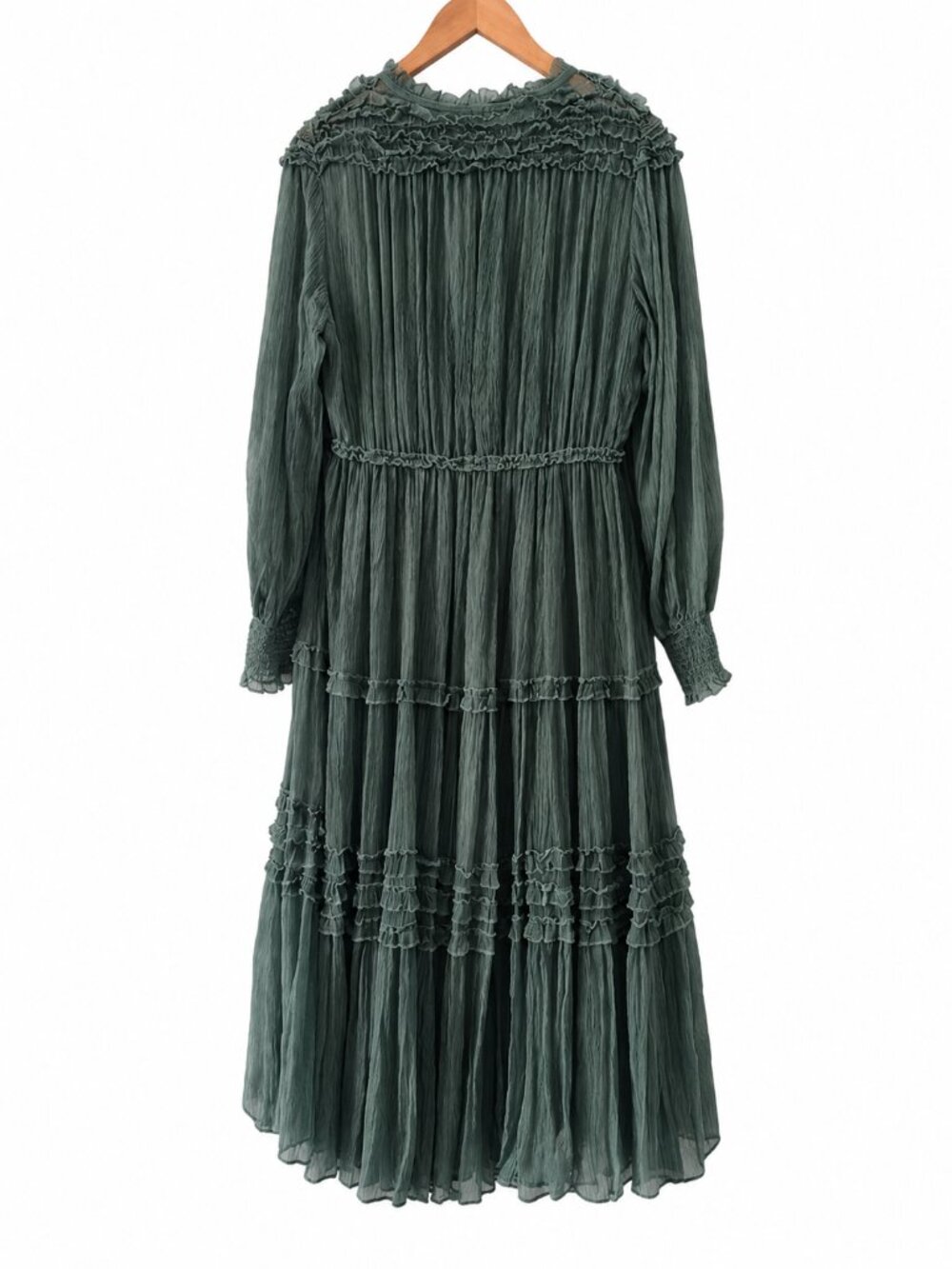 Ulla Johnson Brielle Sea Green 100% Silk Pleated Shirt Midi Dress US Sz - Picture 2 of 8